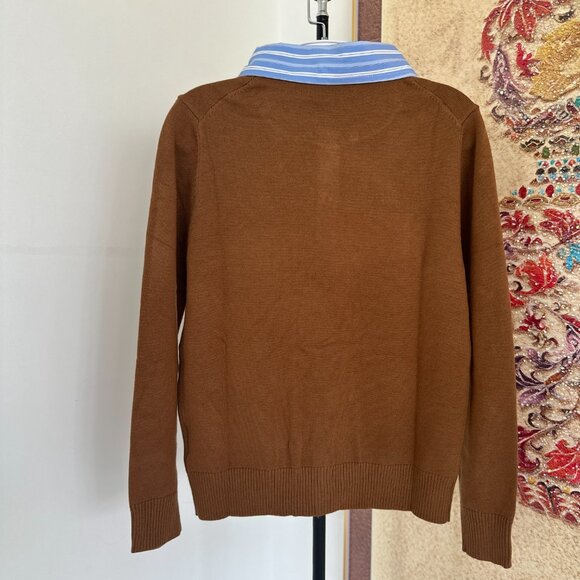 NWT Women's Brown Wool Miu Miu Cardigan with Blue Striped Collar Sz L - Picture 7 of 7